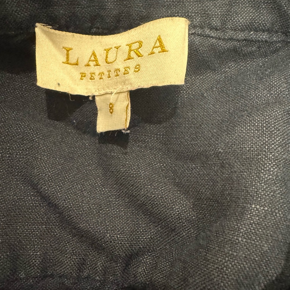 Navy Linen Button-Front Midi Dress - Picture 2 of 2